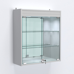 Витрина настенная №201-4А с подсветкой и зеркалом, Серый