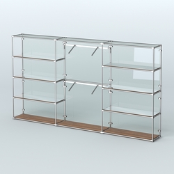 Торговая система ХРОМ (задняя стенка - стекло) 3600 мм с зеркальными полками и поручнями №6, Орех