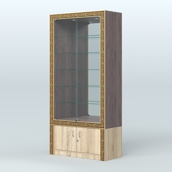 Витрина с декором и замками  из хрома №ВБА-503, Ясень Анкор темный и Дуб Сонома