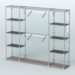 Торговая система ХРОМ (задняя стенка - стекло) 2430 мм с тонированными полками и поручнями №7, Ясень Анкор темный