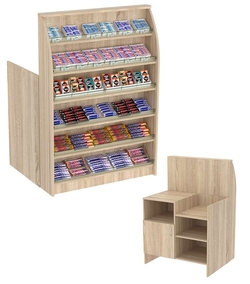 Торговый кассовый прилавок с наклонными полками под выкладку товаров импульсных покупок Импульс №2-3-900, Дуб сонома