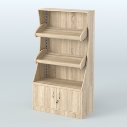 Стеллаж низкий пристенный с деревянными полками для хлебной лавки ХЛ-2, Дуб сонома