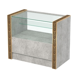 Недорогой прилавок с одной узкой полкой и декоративными молдингами №ПДМ-3-900, Метрополитан Грей