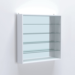 Витрина настенная №204-2Г открытая с прозрачными полками и зеркалом, Белый