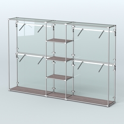 Торговая система ХРОМ (задняя стенка - стекло) 3030 мм с полками ДСП и поручнями №8, Ясень Анкор темный