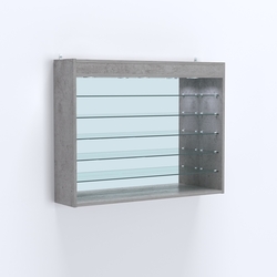 Витрина настенная №203-8Г открытая с пятью полками, зеркалом и подсветкой, Бетон Чикаго светло-серый F186 ST9