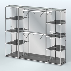 Торговая система ХРОМ (задняя стенка - зеркало) 2430 мм с тонированными полками и поручнями №7, Черный