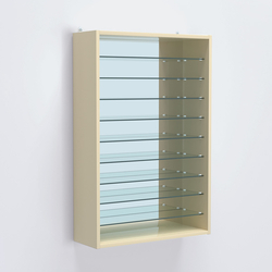 Витрина настенная №202-6Г открытая с девятью полками и зеркалом, Крем Вайс