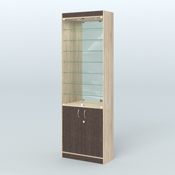 Витрина из ДСП с дверками и узкими полками для аптеки №6-300-3, Дуб Сонома + Дуб Венге