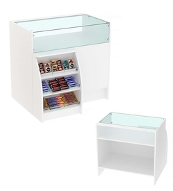 Торговый кассовый прилавок импульсных покупок малый с полками Импульс №3-1-450, Белый