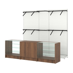 Комплект стеллажей с поручнями П-П и прилавков ЭК-4 для торговли одеждой №15, Орех