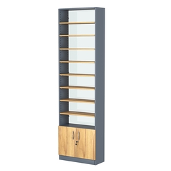 Стеллаж из ДСП с 8-ю полками 250x600 мм серии LEVEL-8 №4-1 (З/C - СТЕКЛО), Темно-серый и Дуб Золотистый