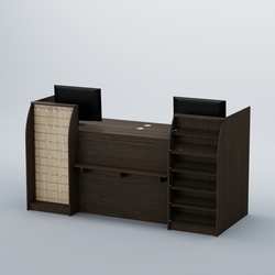 Ресепшен Атлант с фасадными наклонными полочками и экономпанелью №5, Дуб Венге + Дуб Сонома