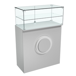 Торговый прилавок прямоугольный с декоративной накладкой и одной полкой КРУГ №2, Серый