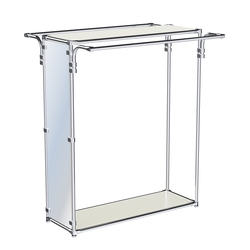 Хромированный глубокий стенд-вешало с усиленными поручнями, торец-зеркало ZTD-11 №1-3, полки ДСП 16 мм, Белый