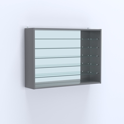 Витрина настенная №203-6Г открытая зеркальная с пятью полками из стекла, Темно-Серый