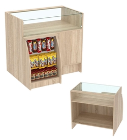 Торговый кассовый прилавок импульсных покупок с прозрачным фасадом Импульс №3-2-450, Дуб сонома