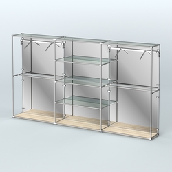 Торговая система ХРОМ (задняя стенка - зеркало) 3600 мм с прозрачными полками и поручнями №10, Дуб Сонома