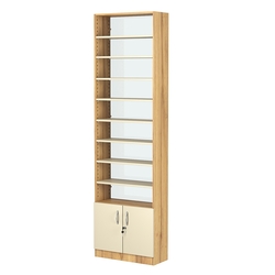 Стеллаж из ДСП с 8-ю полками 250x600 мм серии LEVEL-8 №4-1 (З/C - СТЕКЛО), Дуб Золотистый и Крем Вайс