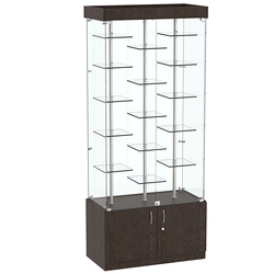 Стеклянная торговая витрина с двойными регулируемыми по высоте полочками Фрактал №1-2, Дуб Венге
