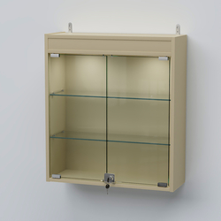 Витрина настенная №201-3А с прозрачными полками и фризом с подсветкой, Крем Вайс