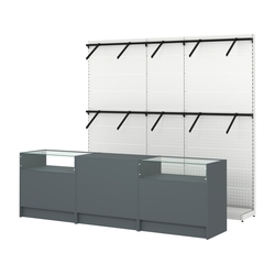 Комплект стеллажей с пристенными поручнями и прилавков ЭК-2 для торговли одеждой №5, Темно-Серый