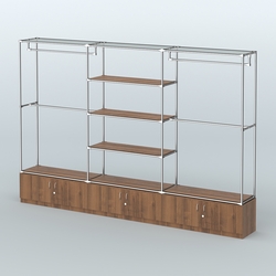 Торговая система ХРОМ без ДСП 3600 мм с тумбами Т21, полками ДСП и поручнями №2, Орех