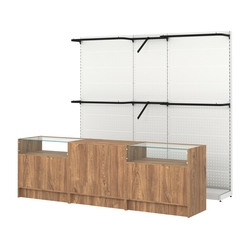 Комплект стеллажей с комбо поручнями и прилавков ЭК-2 для торговли одеждой №9, Дуб Канзас коричневый