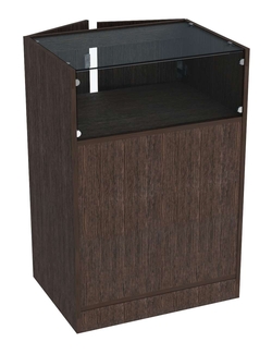 Прилавок из ДСП серии Тандем №2-600 малый со стеклянной крышкой и дверками, Дуб Венге