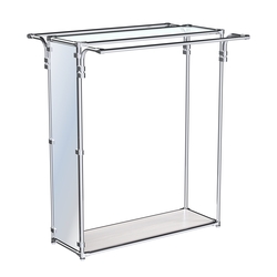 Хромированный стенд-вешало с усиленными поручнями и зеркальным торцом ZTD-11 №1-1 и полкой стекло 6 мм, Ясень Анкор светлый