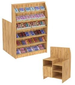 Торговый кассовый прилавок с наклонными полками под выкладку товаров импульсных покупок Импульс №2-3-900, Дуб Золотистый