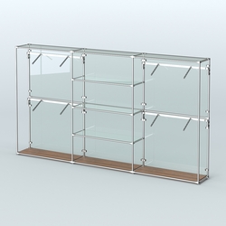 Торговая система ХРОМ (задняя стенка - стекло) 3600 мм с прозрачными полками и поручнями №5, Орех