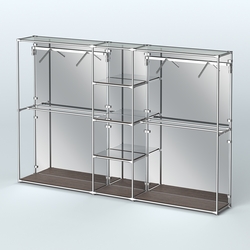 Торговая система ХРОМ (задняя стенка - зеркало) 3600 мм с зеркальными полками и поручнями №12, Дуб Венге