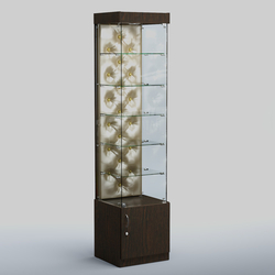 Высокая стеклянная витрина КАПИТОНЕ №502, Дуб Венге + Экокожа золотистая