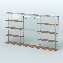 Торговая система ХРОМ (задняя стенка - стекло) 3600 мм с полками ДСП и поручнями №9, Орех