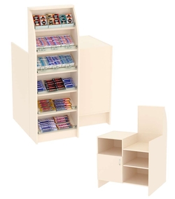 Торговый кассовый прилавок с шестью узкими наклонными полками для выкладки товаров импульсных покупок Импульс №2-3-450, Крем Вайс