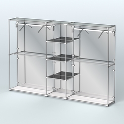 Торговая система ХРОМ (задняя стенка - зеркало) 3030 мм с тонированными полками и поручнями №12, Ясень Анкор светлый