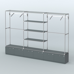 Торговая система ХРОМ без ДСП 3600 мм с тумбами Т15, полками ДСП и поручнями №6, Темно-Серый