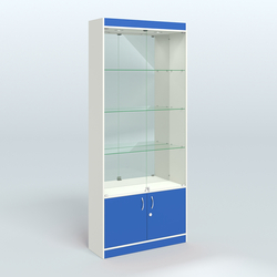 Витрина зеркальная из ДСП с дверками для аптеки №1-300-3, Белый + Делфт голубой