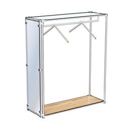 Хромированный стенд-вешало с нижней платформой, торец-зеркало ZTD-12 №1-1 с полкой стекло 6 мм (прозрачное), Дуб Золотистый