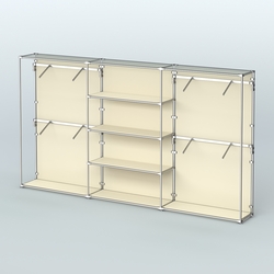 Торговая система ХРОМ (задняя стенка - ДСП) 3600 мм с полками ДСП и поручнями №5, Крем Вайс