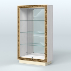 Низкая зеркальная витрина с декором НБА-7, Ясень Анкор светлый и Крем Вайс