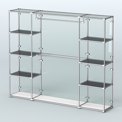 Торговая система ХРОМ (задняя стенка - стекло) 2430 мм с тонированными полками и поручнями №3, Ясень Анкор светлый