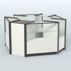 Торговый островок в стиле ЛОФТ с одним рядом прозрачных полок №2 (4,72 кв.м), Белый и Черный