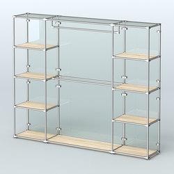 Торговая система ХРОМ (задняя стенка - стекло) 2430 мм с полками ДСП и поручнями №3, Дуб Сонома