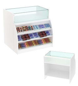 Торговый кассовый прилавок импульсных покупок со стеклянным верхом Импульс №3-1-900, Белый