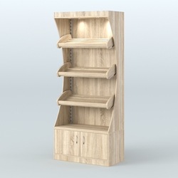 Стеллаж высокий пристенный с деревянными полками для хлебной лавки ХЛ-1, Дуб сонома