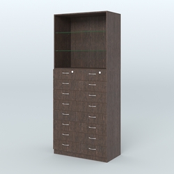 Шкаф для аптек с 16-ю ящиками и двумя стеклянными полками №7-1-С, Дуб Венге