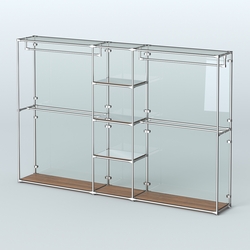 Торговая система ХРОМ (задняя стенка - стекло) 3600 мм с зеркальными полками и поручнями №4, Орех