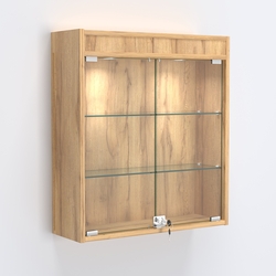Витрина настенная №201-3А с прозрачными полками и фризом с подсветкой, Дуб Золотистый